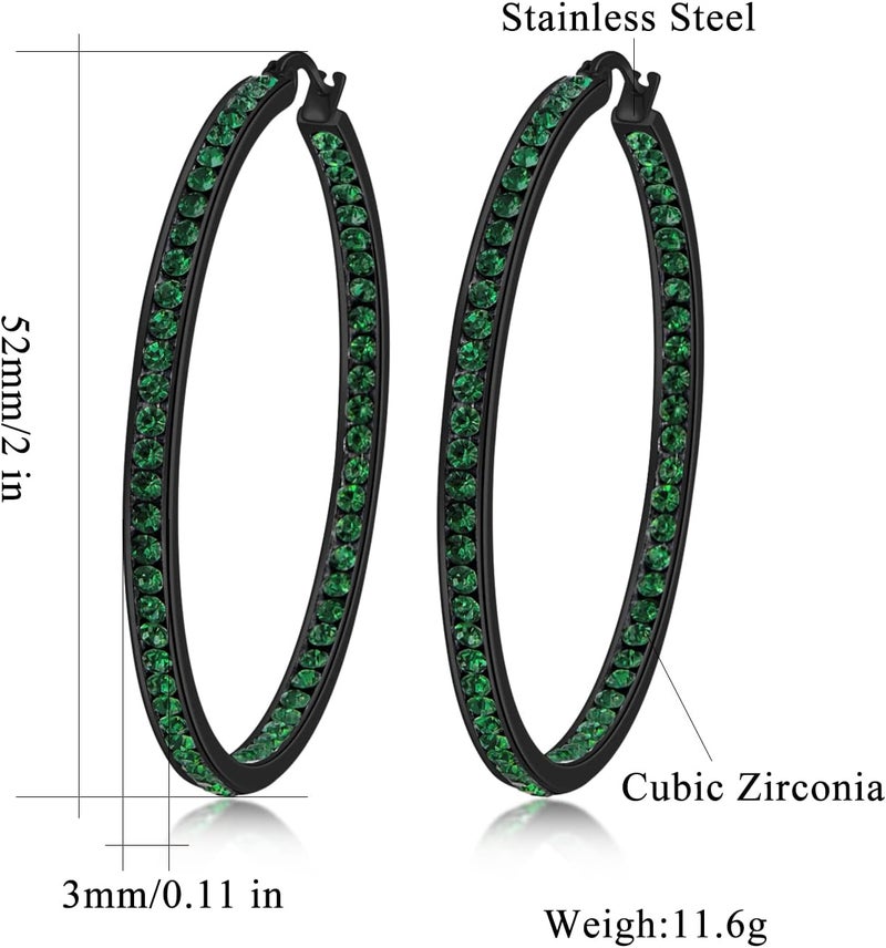 CiNily Mult-colors Crystal Stainless Steel Hoop Earring for Women Hypoallergenic Jewelry for Sensitive Ears Large Big Hoop Earrings 2" - Image 3
